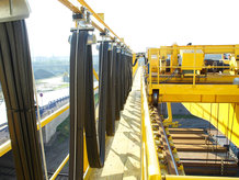 I-beam cable festoon system in use on a process crane